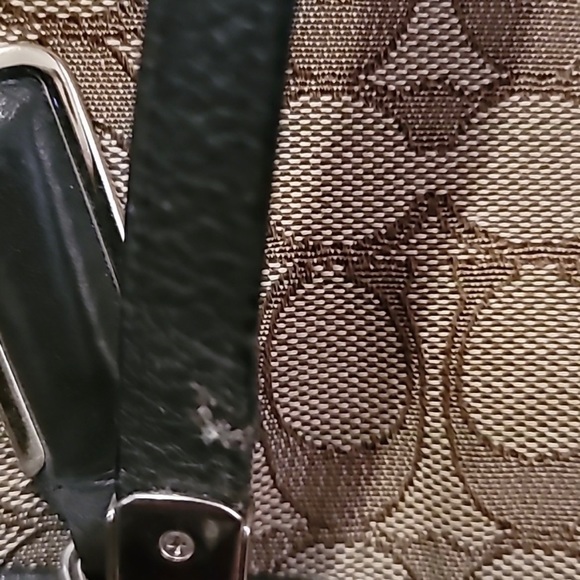 SOLD Coach Shoulder Bag Brown and Tan Signature Leather and Canvas Monogram - Picture 11 of 12